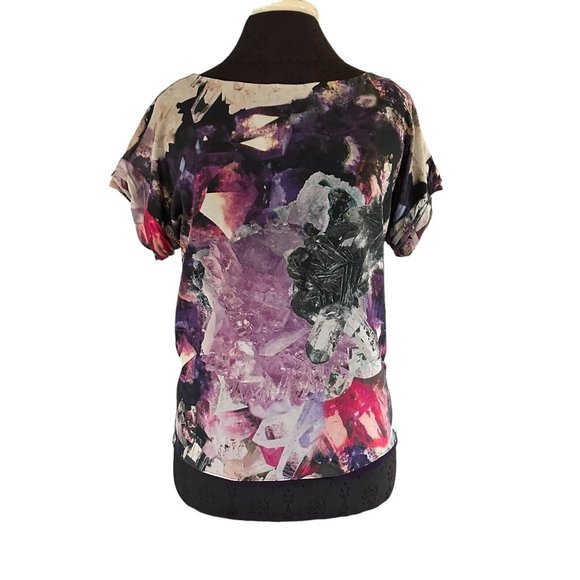 Alice + Olivia Silk Blouse Size XS Multi Crystal Jewel abstract Print - Picture 3 of 8